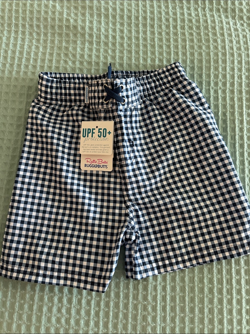 NWT RuggedButts Navy and White Gingham Swim Shorts - UPF 50+